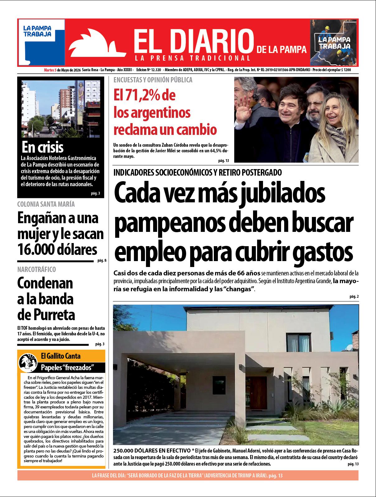 Tapa de El Diario en papel  martes 05 de mayo de 2026